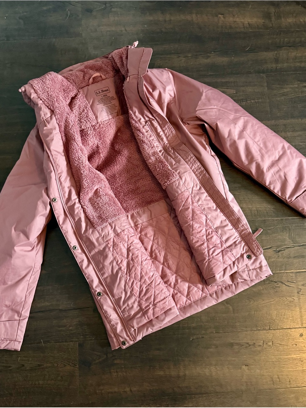 L.L. Bean Pink Quilted Jacket with Plush Sherpa Lining